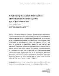 The Persistence of Observational Documentary in the Age of Post