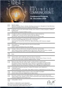 Conference-Program, 04. December 2020