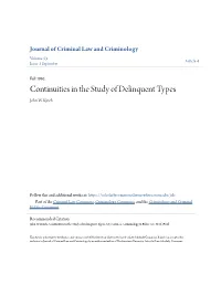 Continuities in the Study of Delinquent Types John W
