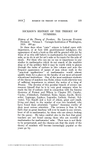 DICKSON's HISTORY OP the THEORY of NUMBERS. History Of