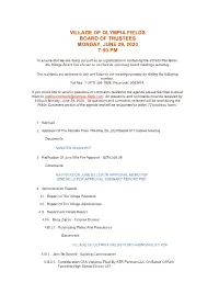 Village of Olympia Fields Board of Trustees Monday, June 29, 2020 7:00 Pm