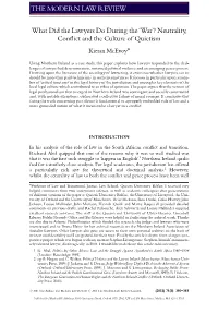 What Did the Lawyers Do During the 'War'? Neutrality, Con£Ict and The