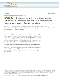SARS-Cov-2 Disease Severity and Transmission Efficiency Is Increased for Airborne Compared to Fomite Exposure in Syrian Hamsters
