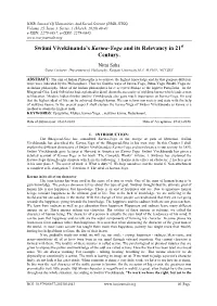 Swāmi Vivekānanda's Karma-Yoga and Its Relevancy in 21 Century