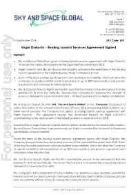 Virgin Galactic - Binding Launch Services Agreement Signed