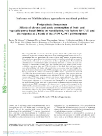 And Vegetable-Puree-Based Drinks on Vasodilation, Risk Factors for CVD and the Response As a Result of the Enos G298T Polymorphism