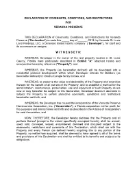 DECLARATION of COVENANTS, CONDITIONS, and RESTRICTIONS for VERANDA PRESERVE THIS DECLARATION of Covenants, Conditions, and Restr