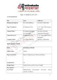 Paper: 11; Module No: 24: E Text (A) Personal Details