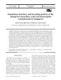 Population Structure and Breeding Pattern of the Mangrove Horseshoe Crab Carcinoscorpius Rotundicauda in Singapore