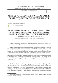 Non-Verbal Communication in the Teaching of Polish As a Foreign Language Using the Example of Asian Groups