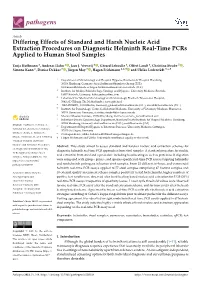 Differing Effects of Standard and Harsh Nucleic Acid Extraction Procedures on Diagnostic Helminth Real-Time Pcrs Applied to Human Stool Samples