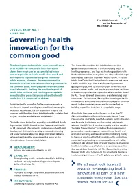 Governing Health Innovation for the Common Good