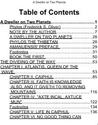 A Dweller on Two Planets Table of Contents a Dweller on Two Planets