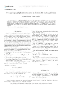 Computing Multiplicative Inverses in Finite Fields by Long Division