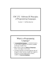 CSC 272 - Software II: Principles of Programming Languages