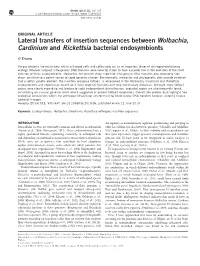 Lateral Transfers of Insertion Sequences Between Wolbachia, Cardinium and Rickettsia Bacterial Endosymbionts