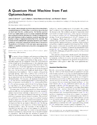 A Quantum Heat Machine from Fast Optomechanics