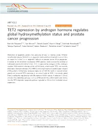 TET2 Repression by Androgen Hormone Regulates Global Hydroxymethylation Status and Prostate Cancer Progression