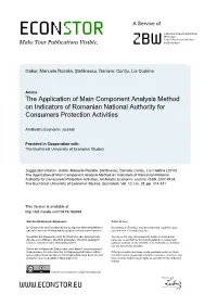 The Application of Main Component Analysis Method on Indicators of Romanian National Authority for Consumers Protection Activities