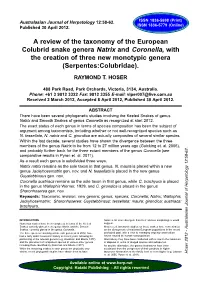 A Review of the Taxonomy of the European Colubrid Snake Genera Natrix and Coronella, with the Creation of Three New Monotypic Genera (Serpentes:Colubridae)
