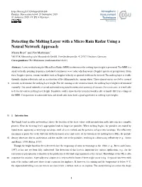 Detecting the Melting Layer with a Micro Rain Radar Using a Neural