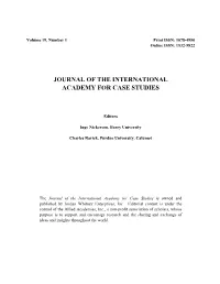 Journal of the International Academy for Case Studies