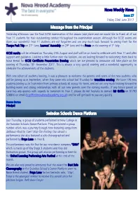Nova Weekly News Message from the Principal Swindon Schools Dance