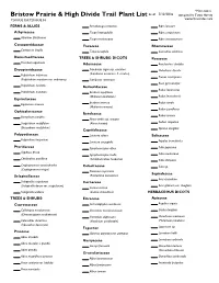 Plant List Bristow Prairie & High Divide Trail