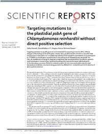 Targeting Mutations to the Plastidial Psba Gene of Chlamydomonas
