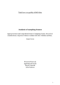Task Force on Quality of BCS Data Analysis of Sampling Frames