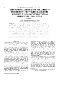 A Theoretical Assessment of the Ability of Bird Species to Recover from an Imposed Reduction in Numbers, with Particular Reference to 1080 Poisoning