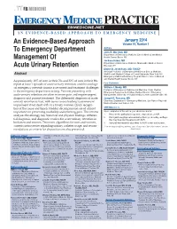 An Evidence-Based Approach to Emergency Department Management of Acute Urinary Retention