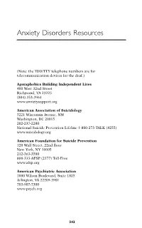 Anxiety Disorders Resources