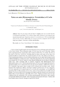 Notes on Ants (Hymenoptera: Formicidae) of Corfu Island, Greece