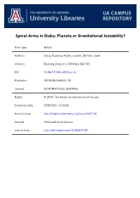 Spiral Arms in Disks: Planets Or Gravitational Instability?