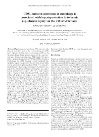 CD5L‑Induced Activation of Autophagy Is Associated with Hepatoprotection in Ischemic Reperfusion Injury Via the CD36/ATG7 Axis