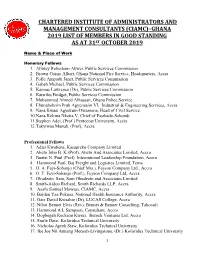 Ghana 2019 List of Members in Good Standing As at 31St October 2019