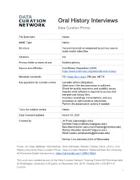 Oral History Interviews Data Curation Primer