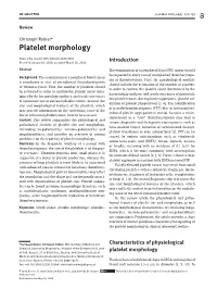 Platelet Morphology Received January 20, 2020; Accepted March 28, 2020 Introduction