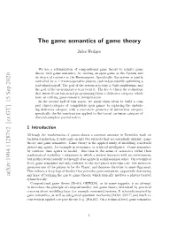 The Game Semantics of Game Theory