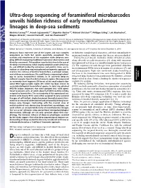 Ultra-Deep Sequencing of Foraminiferal Microbarcodes Unveils Hidden Richness of Early Monothalamous Lineages in Deep-Sea Sediments