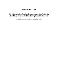Directions to NDA in Respect of Springfields Nuclear Site