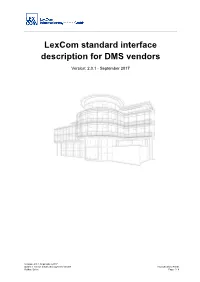 Lexcom Standard Interface Description for DMS Vendors