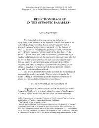 Rejection Imagery in the Synoptic Parables*