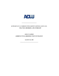 Summary of U.S. Foreign Intelligence Surveillance Law, Practice, Remedies, and Oversight