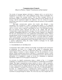 Communications Channels (Based on Blahut's Digital Transmission Of