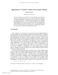 "Context" Within Conversation Analysis