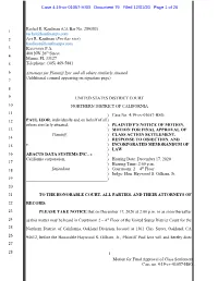 Plaintiff's Notice of Motion, Motion for Final Approval of Class Action