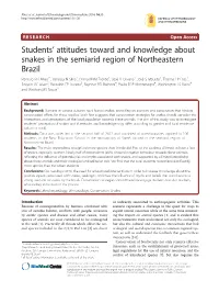 Students' Attitudes Toward and Knowledge About Snakes in The