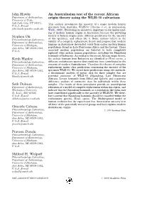 An Australasian Test of the Recent African Origin Theory Using the WLH